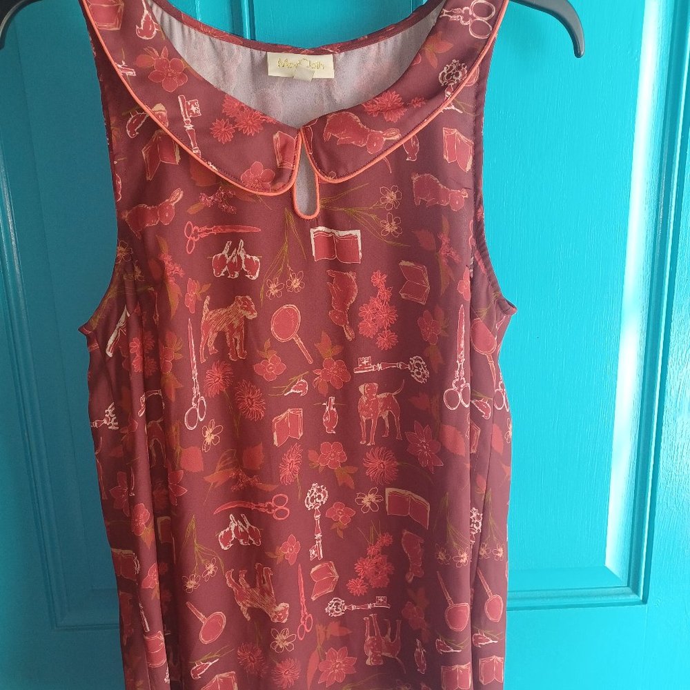 Modcloth Womens Medium Sleeveless Blouse Steampunk Sherlock Holmes